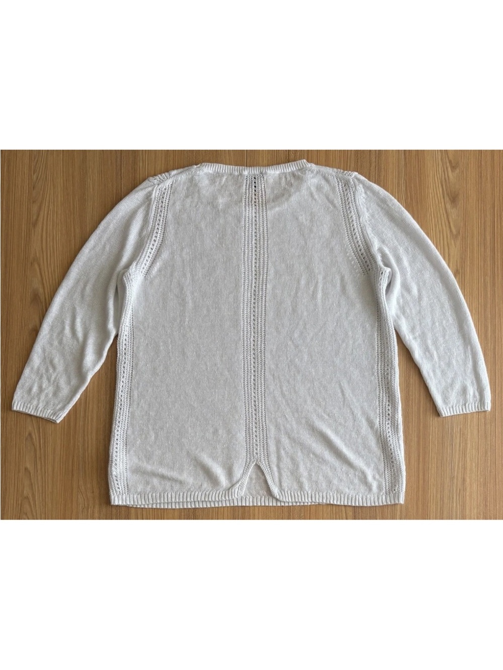 Talbots 100% Linen Pointelle Knit Top Womens L White Clean Coastal Summer Boat